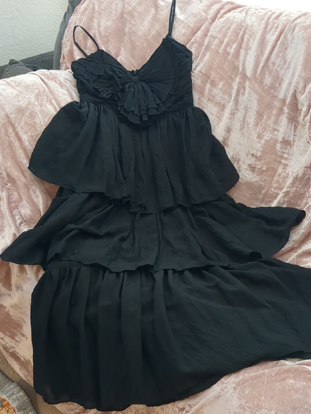 Ruffled Black Tiered Maxi Dress with Spaghetti Straps